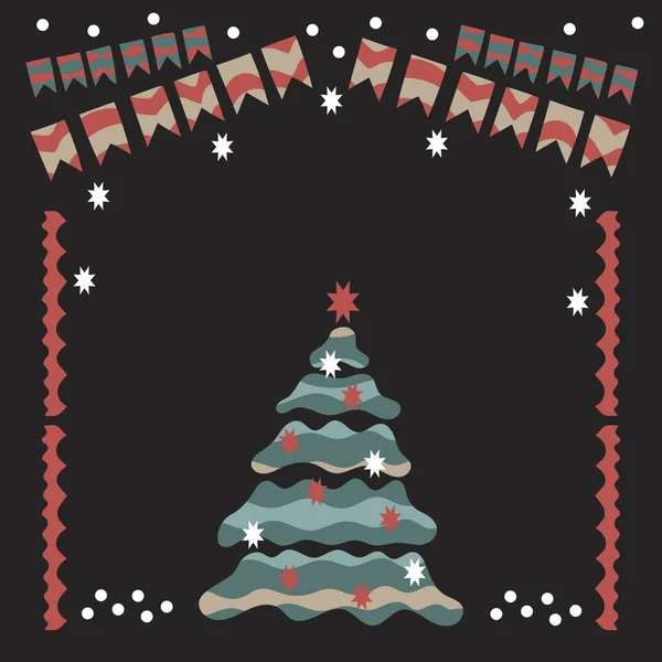 Guirnalda de Navidad, árbol de Navidad, nieve, bolas de Navidad, calcetines y otros artículos. Ilustraciones vectoriales para tarjetas de felicitación, carteles e invitaciones . — Vector de stock