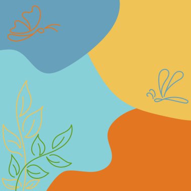 Kelebekler ve çizgi tarzı yaprakları ile şube ile Vektör yaratıcı arka plan. Metin tasarım şablonları için alan.