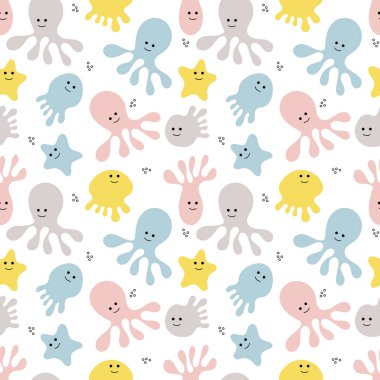 Deniz hayatı. Karalama deseni yok. Vektör illüstrasyonu.