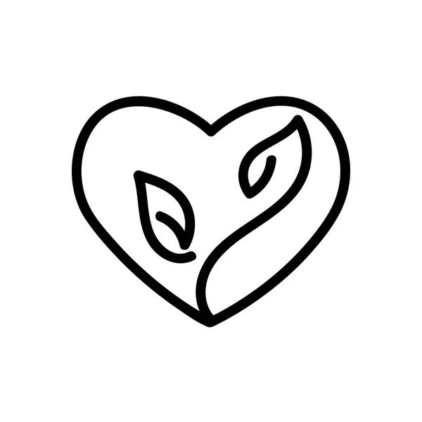 Hjerte, spire med blade, sort silhuet isoleret på hvid baggrund. Håndtegnet vektor . – Stock-vektor