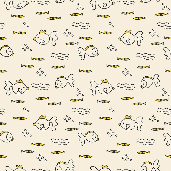 Vector doodle naadloze patroon met vis. Kawaii personages. — Stockvector