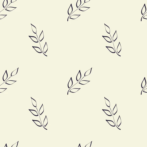 Monochrome. Seamless pattern. Simple hand drawn floral motif . Twigs with leaves painted with a brush. — Stock Vector