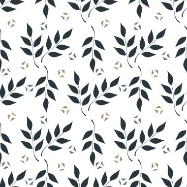 Dikişsiz arka plan, beyaz arka plan üzerinde yaprakları ile dalları. Vektör çizimi.