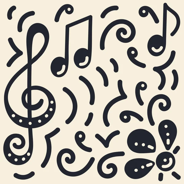 Estilo Doodle, notas de colores brillantes, tecla de violín, flores. Diseño de plantilla — Vector de stock