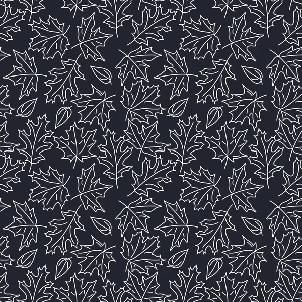 Sonbahar dikişsiz patern, konturlar beyaz yaprakları, koyu mavi arka plan, kumaşlar için tasarım,
