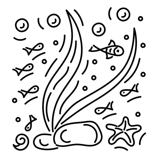 Illustration de dessin à la main Doodle. Monde sous-marin, Mer, océan  . — Image vectorielle