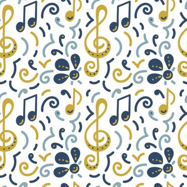 Kusursuz desen. müzik konser festivali. Müzik notası, tiz clef, çiçekler