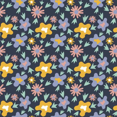 Dikişsiz çiçek arka plan . Kumaş, kağıt için mavi arka plan üzerinde el çizilmiş vintage desen.