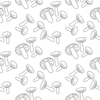 Mantar'dan dikişsiz desenler. El çizilmiş çizim vektör illüstrasyon. Beyaz taze organik gıda