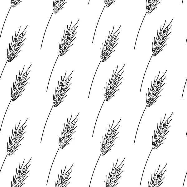 Modello disegnato a mano con spighe nere di grano su sfondo bianco. Illustrazione vettoriale. Tessuto, tessuto, design della superficie — Vettoriale Stock