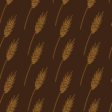 Koyu arka plan üzerinde buğday altın kulakları ile el çizilmiş desen . Vektör illüstrasyon. Kumaş, kumaş, yüzey tasarımı