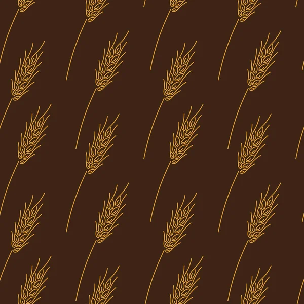 Modello disegnato a mano con spighe d'oro di grano su sfondo scuro. Illustrazione vettoriale. Tessuto, tessuto, design della superficie — Vettoriale Stock