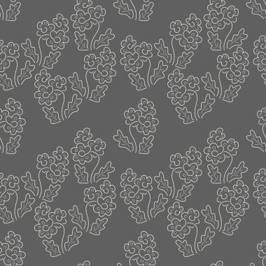 Çiçeksiz desen. Vektör dokuları. Karanlık bir arka planda basit narin çiçekler. Çiçek rengini yazdır. Küçük bir çiçekte iki renkli desen