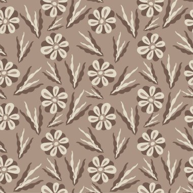 Dikişsiz çiçek deseni. Minimalist elemanları ile düz botanik süs. Basit vektör . Vintage pastel asil renkler.
