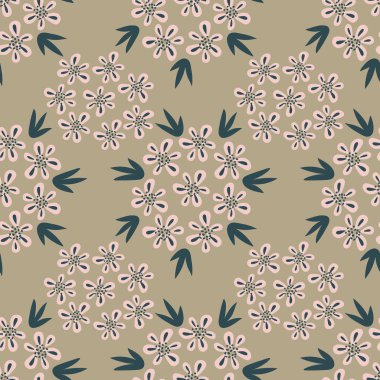 Kusursuz desen. Pembe çiçekler. Düz botanik süs . Basit İskandinav tarzı tekstil, baskı ve diğer tasarım.