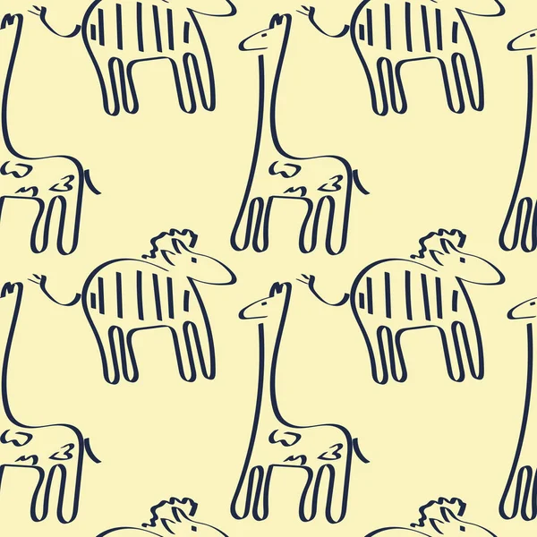 Padrão sem costura, animais africanos, Girafa, Zebra. Gráficos desenhados à mão  . — Vetor de Stock