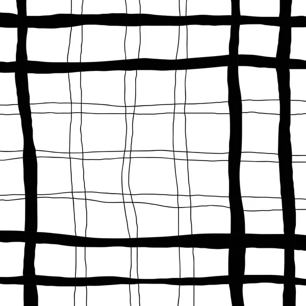 黒いグリッド、異なる厚さの線で手描きの背景。モノクロ、ベクトル — ストックベクタ