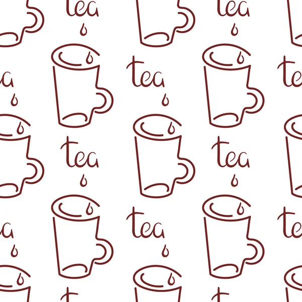 Бесшовный фон с чашкой чая ручной работы. Надпись Чай. Подходит для ткани, ткани, оберточной бумаги, меню, кафе — стоковый вектор