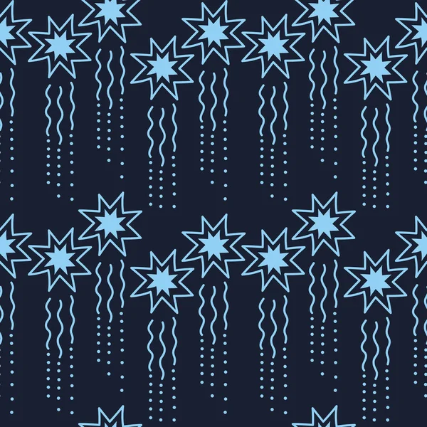 Falling snowflakes in the night sky, hand drawn seamless pattern. Vector illustration. Design for fabric, paper, decoration of other surfaces. — Stock Vector