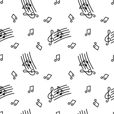 Müzikal bir tema üzerinde kusursuz desen. El çizilmiş tiz clef, notlar.