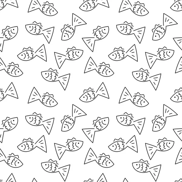 Hand-drawn Doodle fish, graphics. Vector Seamless pattern. — Stock Vector