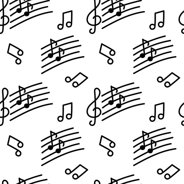 Naadloos patroon op een muzikaal thema. Hand getrokken Treble Clef, notities. — Stockvector