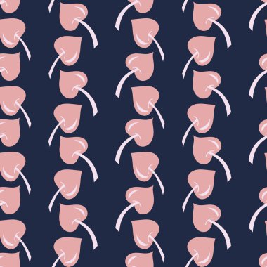 Mavi arka planda sevimli pembe kalpler. Dikişsiz el çizilmiş desenler.