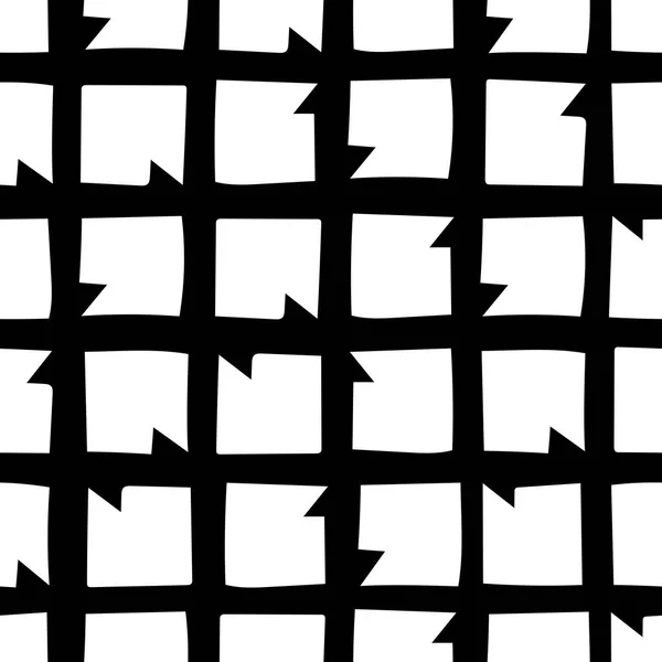 Modèle sans couture dessiné à la main avec grille noire. Lignes vectorielles monochromes . — Image vectorielle