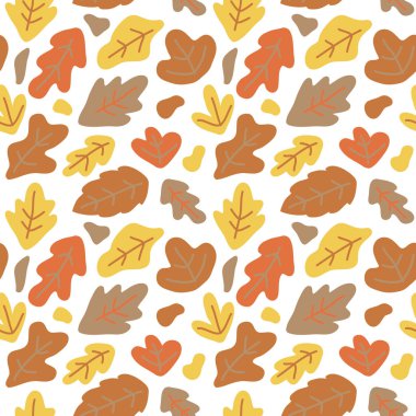 Soyut şekilli kusursuz desenler, yapraklar. Sonbahar renkleri. Duvar kağıdı, kumaş
