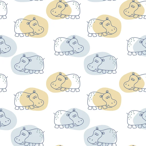 Seamless baby patterns with funny hippos in pastel colors. Vector illustration — ストックベクタ