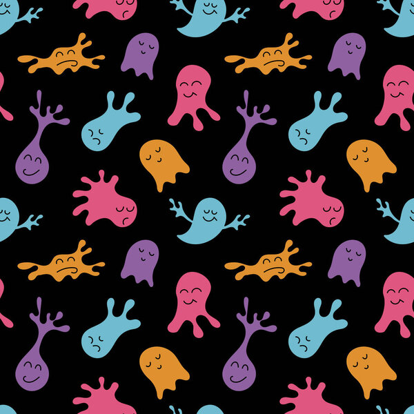 Cute funny cartoon colorful monsters for kids. Seamless pattern. Vector illustrations