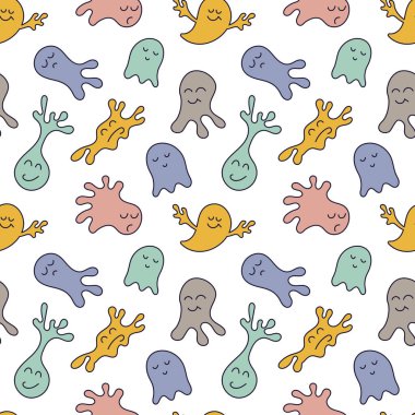 Çocuklar için sevimli komik çizgi film renkli canavarlar. Kusursuz desen. Vektör illüstrasyonları fantezi karakterleri.