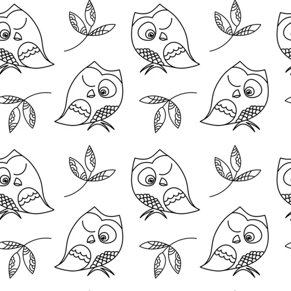 Симпатичный косоглазый сова. Бесшовный рисунок, ручная работа с элементами Doodle . — стоковый вектор