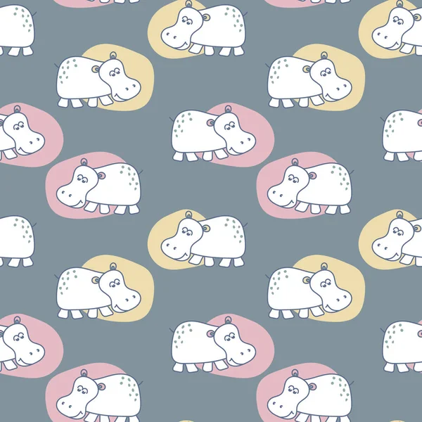 Patrones de bebé sin costuras con divertidos hipopótamos en colores brillantes. Ilustración vectorial — Vector de stock
