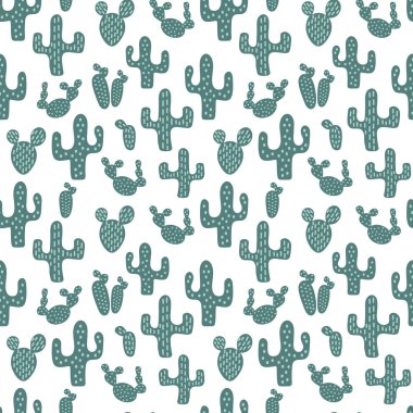 Elle çizilmiş kaktüsleri olan kusursuz vektör deseni. Vektör Çöl bitkileri.