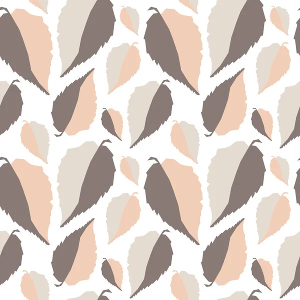 Seamless repeating pattern with silhouettes leaf . Pink and light grey on white background. — Stock Vector