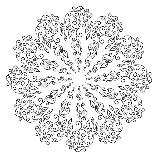 Padrão Mandala Étnica Floral Mandala Com Folhas Cachos Ornamento Redondo — Vetor de Stock