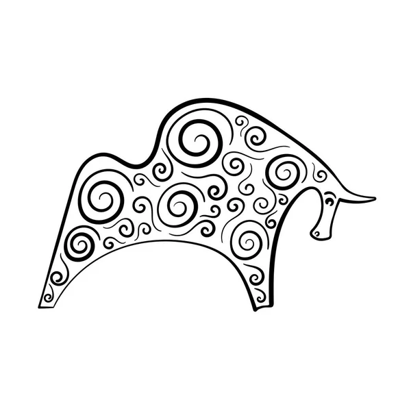 水牛のドドルのスタイルで トーテム動物 占星術 神話のシンボルモノクローム手描きベクトルイラスト — ストックベクタ