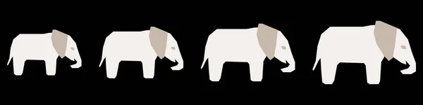Panji Horisontal Dengan Tangan Ditarik Gajah Siluet Ilustrasi Vektor Datar - Stok Vektor