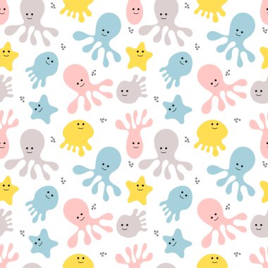 Deniz hayatı. Karalama deseni yok. Vektör illüstrasyonu.