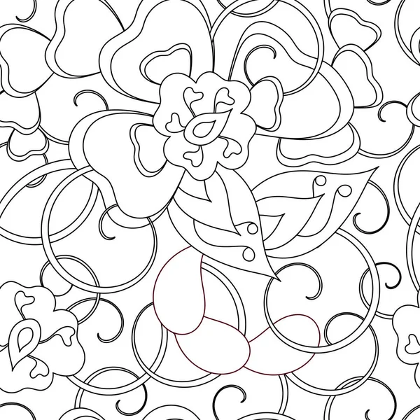 Patrón de flor de fantasía sin costuras. Fondo Doodle dibujado a mano para telas y otras superficies. Patrón blanco y negro — Archivo Imágenes Vectoriales