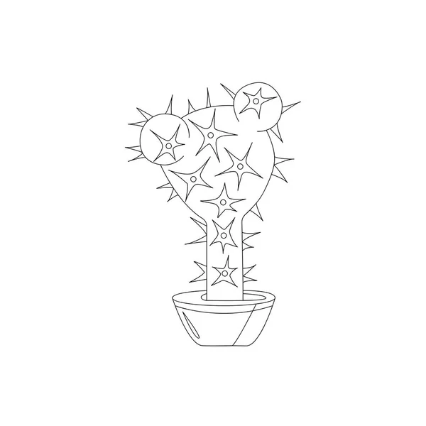 Disegno Colorare Pagina Del Libro Cactus Decorativo Una Pentola Adulti — Vettoriale Stock