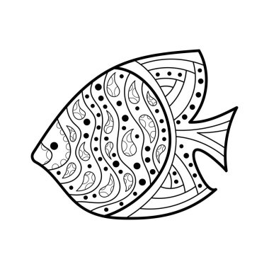 El yapımı deniz balığı, Zen Doodle tarzı sanat. Boyama kitabı sayfası için sualtı hayvan yaşamı.