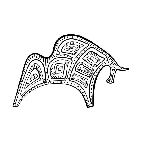 Bull, Buffalo al estilo de garabatos. Tótem animal, astrológico, y símbolo mítico Monocromo ilustración vectorial dibujado a mano , — Vector de stock