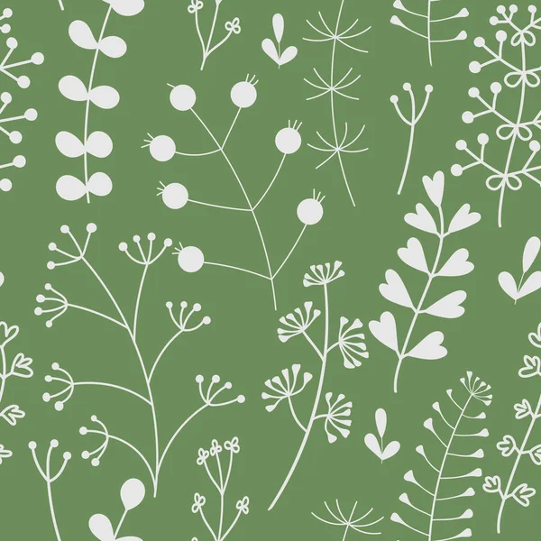 无缝图案 植物分枝 绿色阴影下的图案植物学设计 矢量说明 — 图库矢量图片