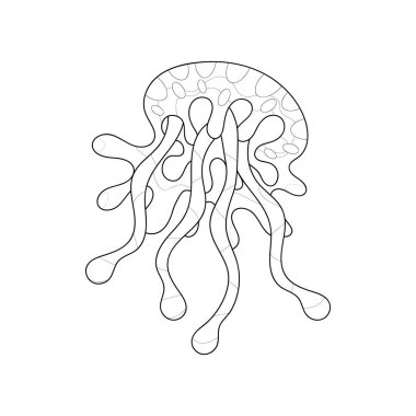 Doodle Denizanası beyaz bir arka planda izole edilmiş. Boyama kitabı. Su altı dünyası. Uzun dokunaçlı bir denizanası. Vektör illüstrasyonu