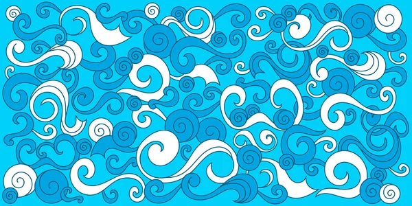 Граница Океанских Волн Векторная Иллюстрация Морскими Волнами Ручной Рисунок — стоковый вектор