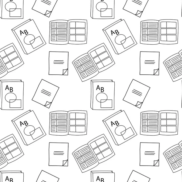 Bezproblémový vzor s ručně kresleným poznámkovým blokem, zápisníky, deníky na bílém pozadí. Plochá vektorová ilustrace — Stockový vektor