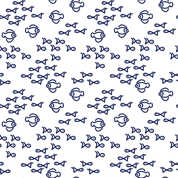 Vektor nahtlose Muster. Doodle Nette Fische schwimmen in verschiedene Richtungen. Umrissstil. Für Textilien, Papier, Hintergrund und andere Oberflächen. — Stockvektor