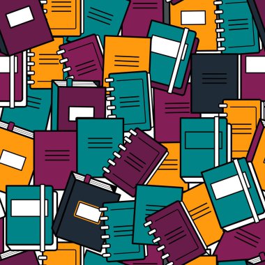 Kitaplar, defterler, eskiz defterleri ile renksiz desenler. Öğrenme kavramı. Kütüphane, mağaza. Düz tasarım.